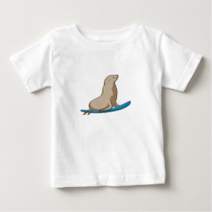 Seal as Surfer with Surfboard Baby T-Shirt