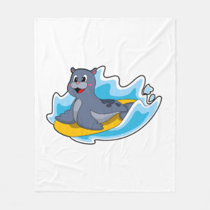 Seal as Surfer with Surfboard Fleece Blanket