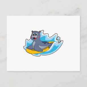 Seal as Surfer with Surfboard Postcard