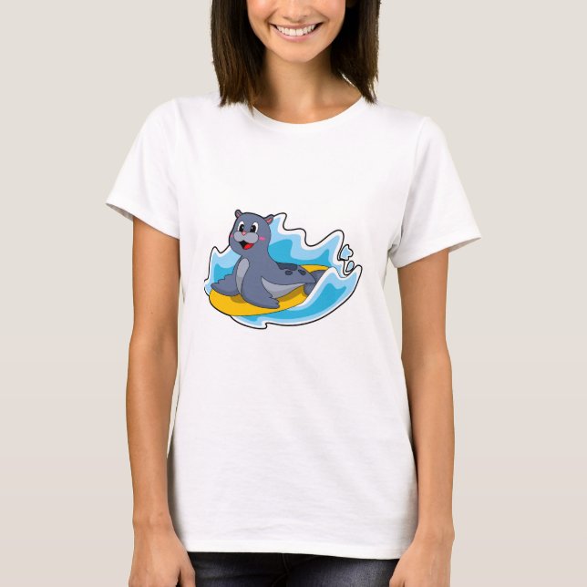 Seal as Surfer with Surfboard T-Shirt (Front)