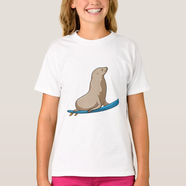 Seal as Surfer with Surfboard T-Shirt (Front)