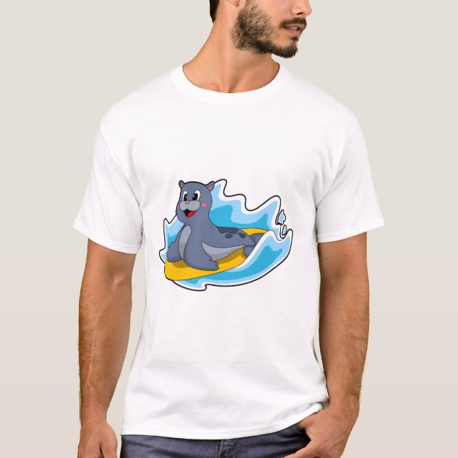 Seal as Surfer with Surfboard T-Shirt (Front)