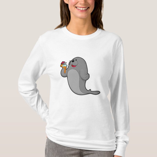 Seal at Drinking with Juice T-Shirt (Front)