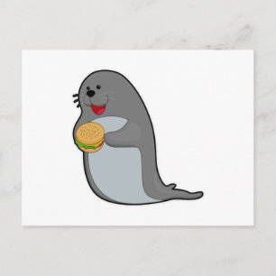 Seal at Eating with Burger Postcard