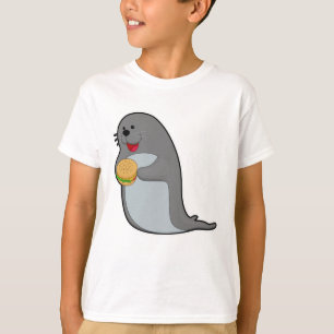 Seal at Eating with Burger T-Shirt