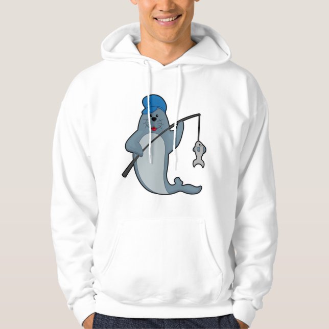 Seal at Fishing with Fishing rod & Fish Hoodie (Front)