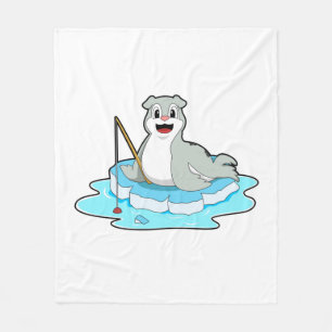 Seal at Fishing with Fishing rod Fleece Blanket