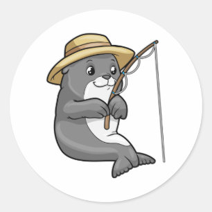 Seal at Fishing with Fishing rod & Hat