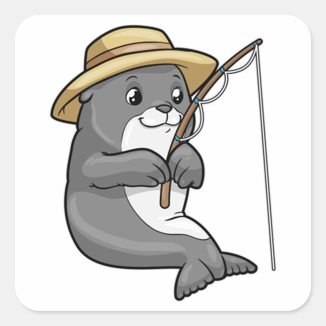 Seal at Fishing with Fishing rod & Hat (Front)