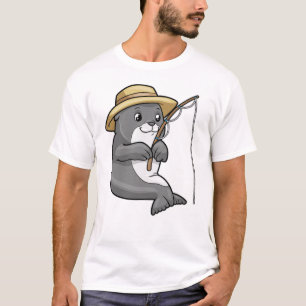 Seal at Fishing with Fishing rod & Hat T-Shirt