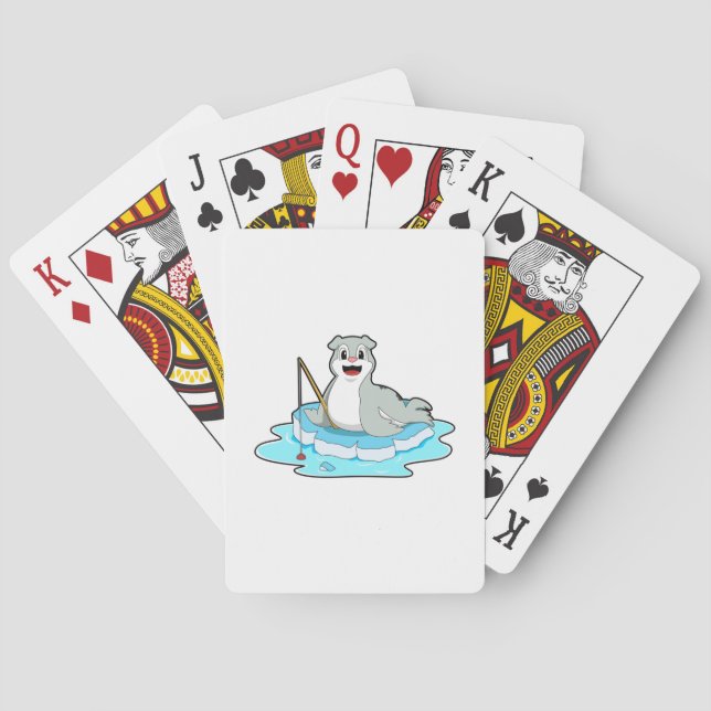 Seal at Fishing with Fishing rod Playing Cards (Back)