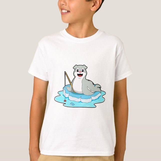 Seal at Fishing with Fishing rod T-Shirt (Front)