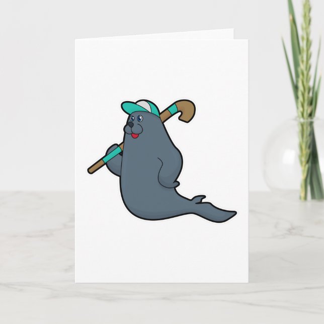 Seal at Hockey with Hockey stick Card (Front)