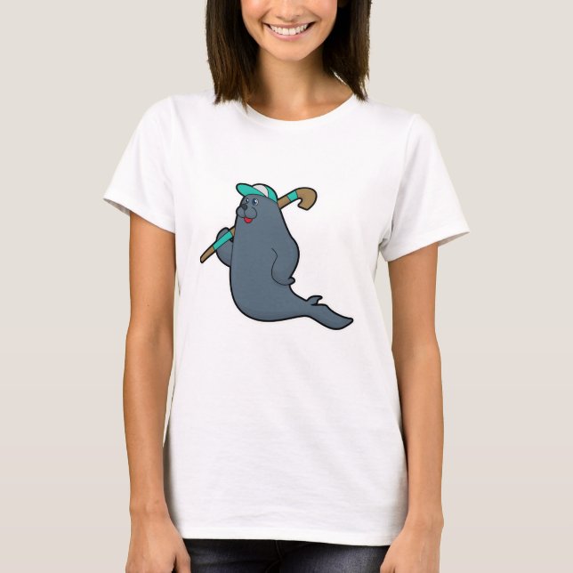 Seal at Hockey with Hockey stick T-Shirt (Front)