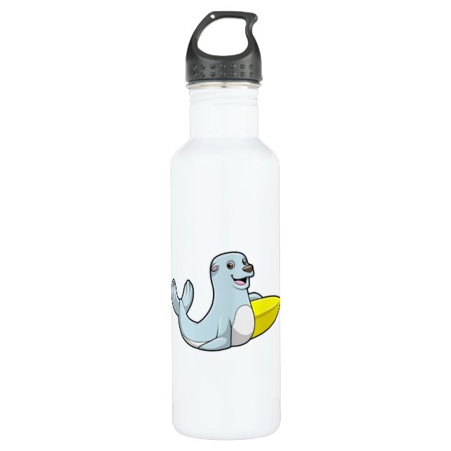 Seal at Surfing with Surfboard 710 Ml Water Bottle (Front)