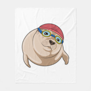 Seal at Swimming with Swimming goggles Fleece Blanket