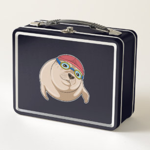 Seal at Swimming with Swimming goggles Metal Lunch Box