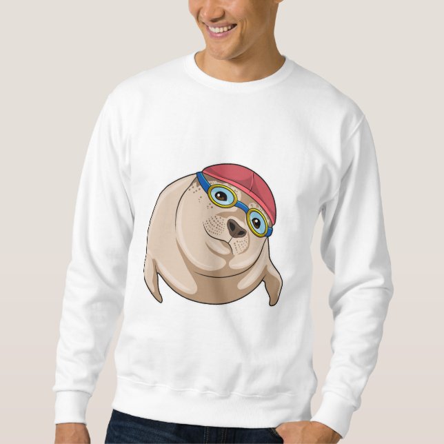 Seal at Swimming with Swimming goggles Sweatshirt (Front)