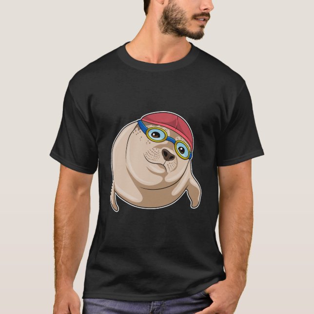 Seal at Swimming with Swimming goggles T-Shirt (Front)