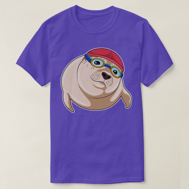 Seal at Swimming with Swimming goggles T-Shirt (Design Front)