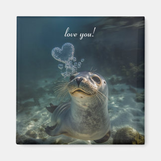 seal blowing heart bubbles magnet