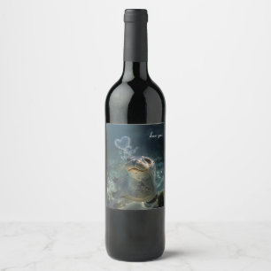 seal blowing heart bubbles wine label