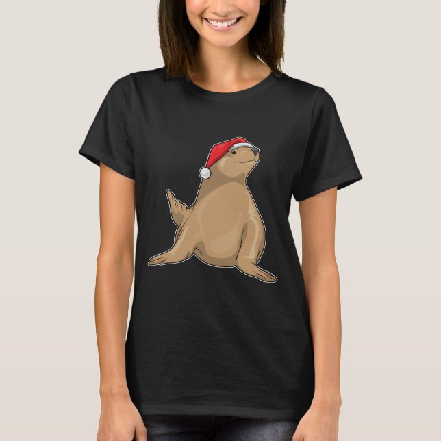 Seal Christmas Santa hat T-Shirt (Front)