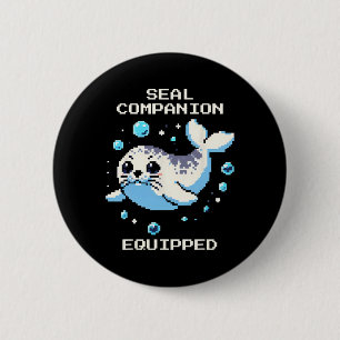 Seal Companion Equipped Pixel Art Seal Retro Vibes 6 Cm Round Badge