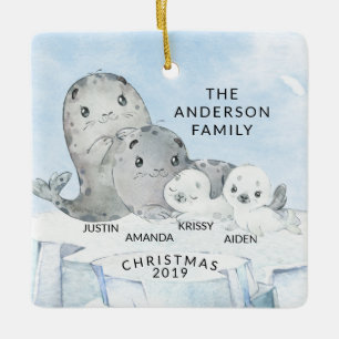Seal Family Family of 4 Christmas Ceramic Ornament