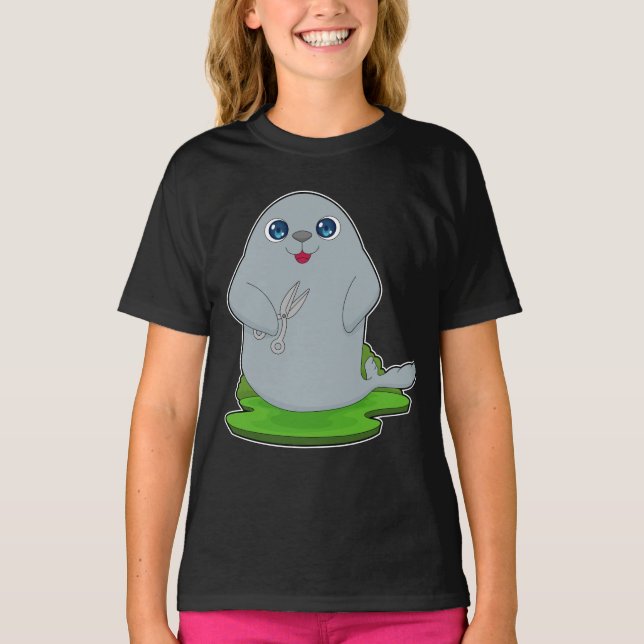 Seal Hairdresser Scissors T-Shirt (Front)