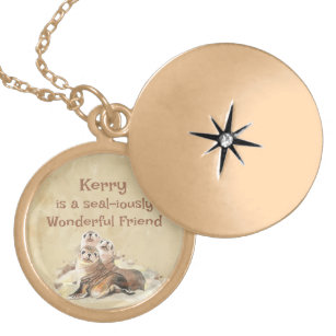 Seal-iously Wonderful Friend Seal Custom Name Gold Plated Necklace