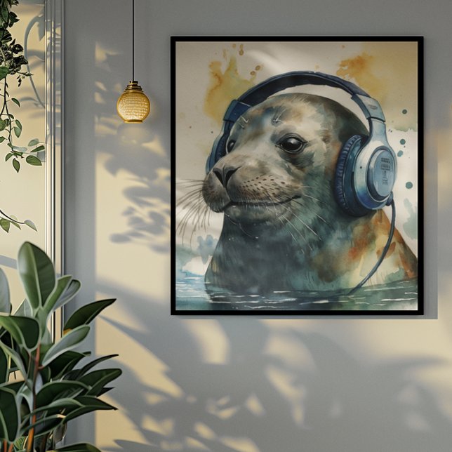 Seal listening to headphones poster (Creator Uploaded)