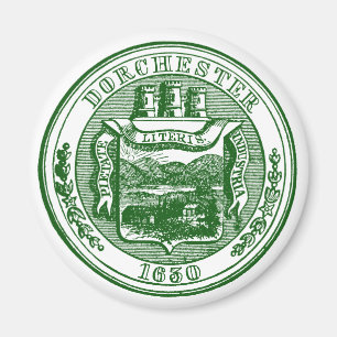 Seal of Dorchester Massachusetts, green Magnet