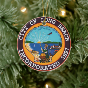 Seal of Long Beach, California Ceramic Tree Decoration