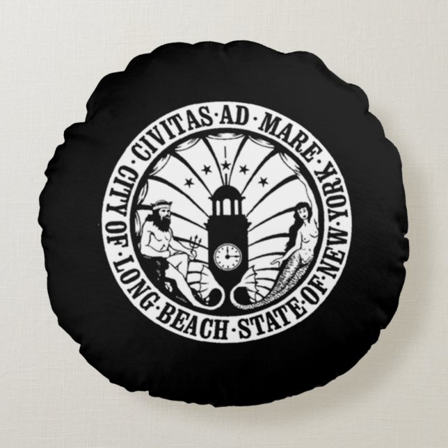 seal of Long Beach, New York Round Cushion (Front)