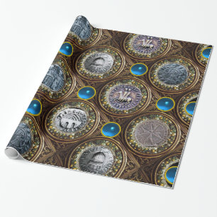 SEAL OF THE KNIGHTS TEMPLAR Blue Sapphire Gems Wrapping Paper