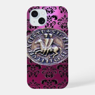 SEAL OF THE KNIGHTS TEMPLAR damask black pink iPhone 15 Case