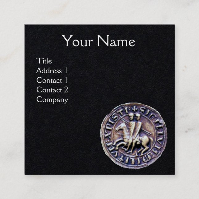 SEAL OF THE KNIGHTS TEMPLAR MONOGRAM Black Paper Square Business Card (Front)