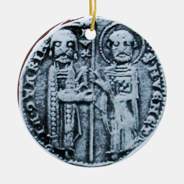 SEAL OF THE KNIGHTS TEMPLAR MONOGRAM gem purple Ceramic Tree Decoration (Front)