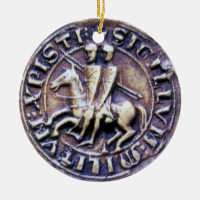 SEAL OF THE KNIGHTS TEMPLAR MONOGRAM gem purple Ceramic Tree Decoration (Front)