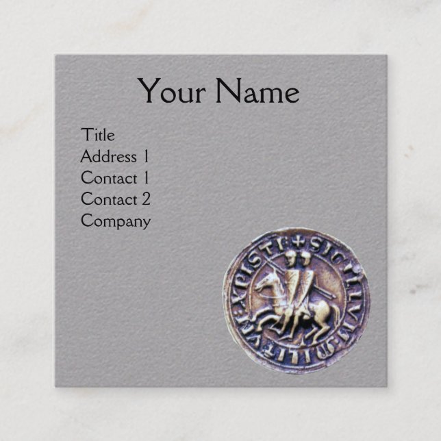 SEAL OF THE KNIGHTS TEMPLAR MONOGRAM Grey Paper Square Business Card (Front)