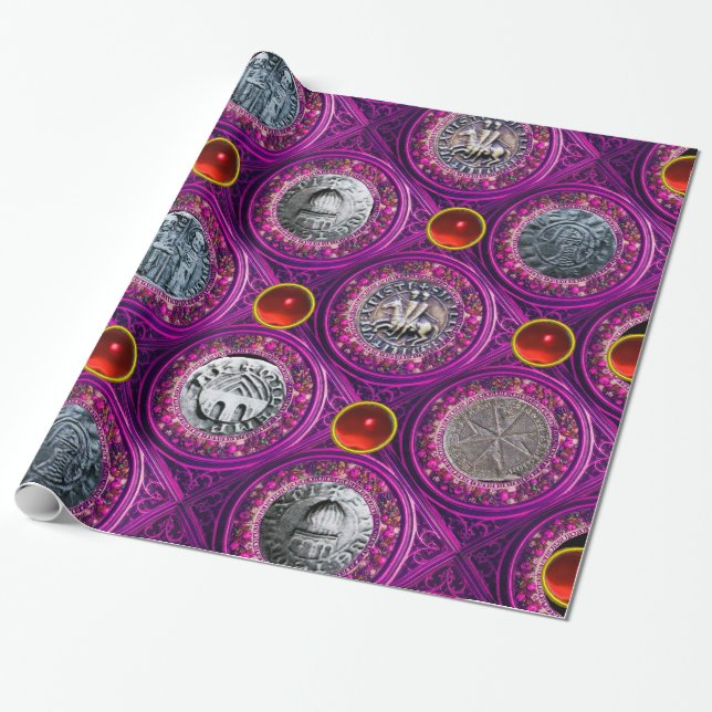 SEAL OF THE KNIGHTS TEMPLAR Purple Red Ruby Gems Wrapping Paper (Unrolled)