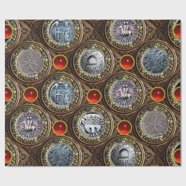 SEAL OF THE KNIGHTS TEMPLAR Red Ruby Gems Wrapping Paper (Flat)