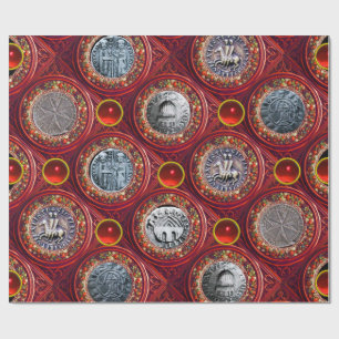 SEAL OF THE KNIGHTS TEMPLAR Red Ruby Gems Wrapping Paper