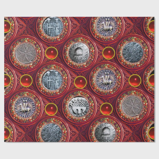 SEAL OF THE KNIGHTS TEMPLAR Red Ruby Gems Wrapping Paper (Flat)