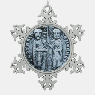 SEAL OF THE KNIGHTS TEMPLAR SNOWFLAKE PEWTER CHRISTMAS ORNAMENT
