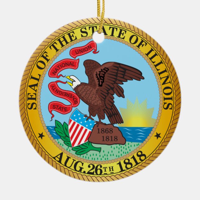 Seal of the State of Illinois Ceramic Tree Decoration (Front)
