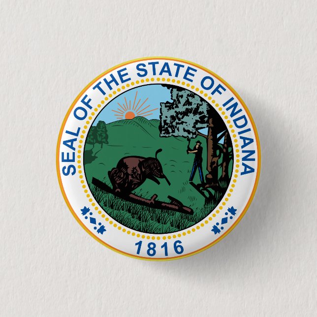 Seal of the State of Indiana 3 Cm Round Badge (Front)