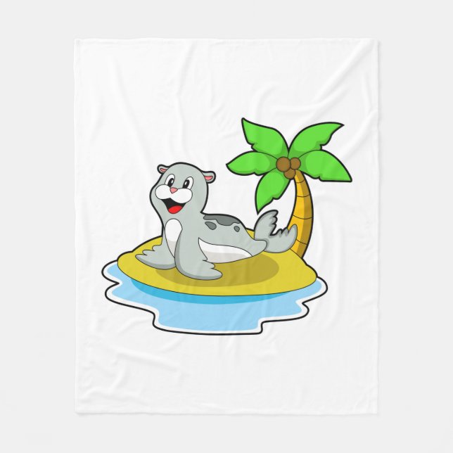 Seal on Island Fleece Blanket (Front)
