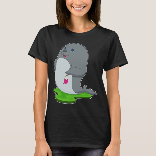 Seal Painter Paintbrush Painting T-Shirt (Front)